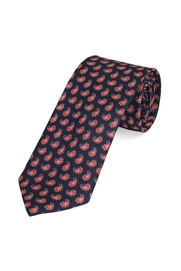 مجموعة ربطة عنق حريرية منقوشة باللون الأزرق الداكن - 3