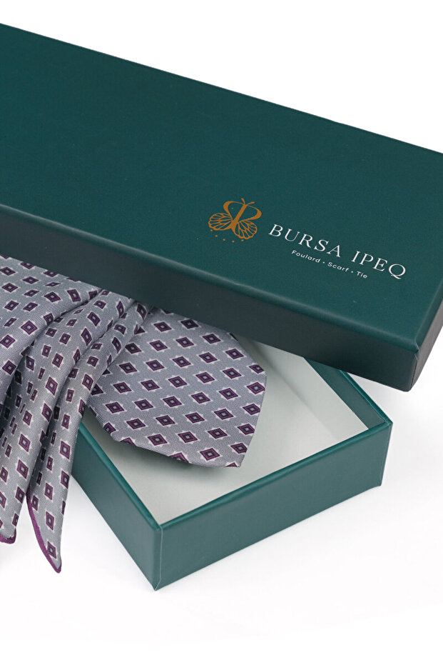 مجموعة ربطة عنق حريرية منقوشة باللون الرمادي - 4