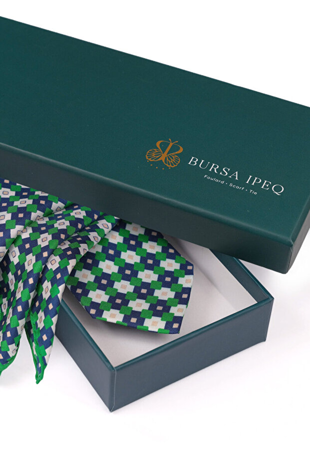 Green Patterned Silk Tie Set - 4