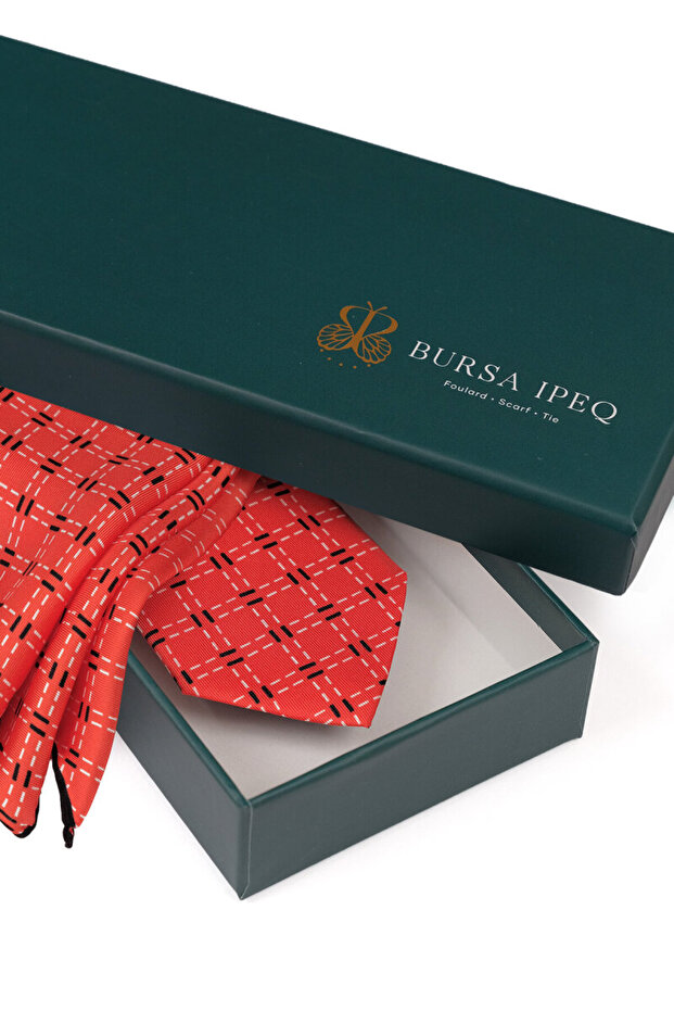 مجموعة ربطة عنق حريرية منقوشة باللون الأحمر - 4