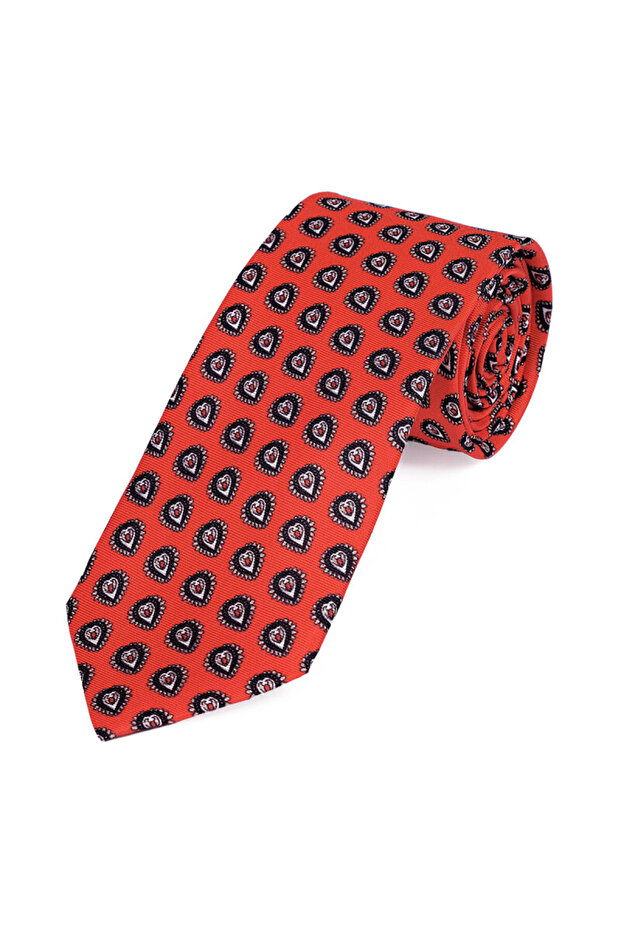 مجموعة ربطة عنق حريرية منقوشة باللون الأحمر - 3