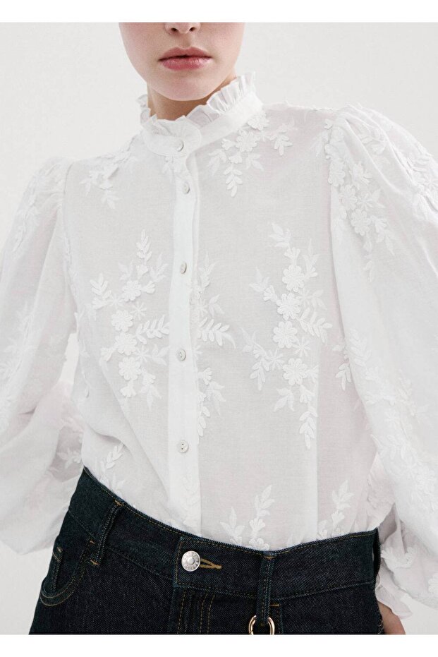 Çiçek işlemeli bluz - 1