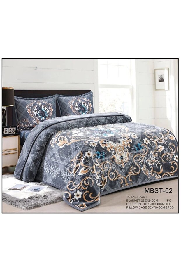 طقم بطانيه غاطين مشجر ومحفور يتميز بنعومه فائقه مكون من 4 قطع 220×240 (8 كيلو )