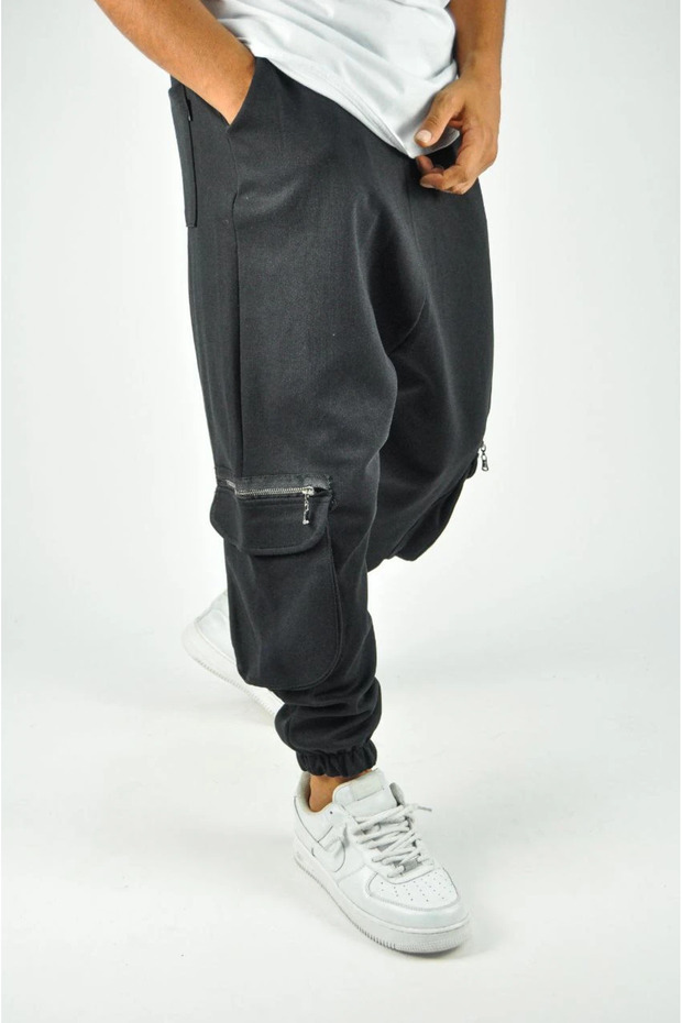 بنطلون شالوار أسود بخصر مطاطي - 1