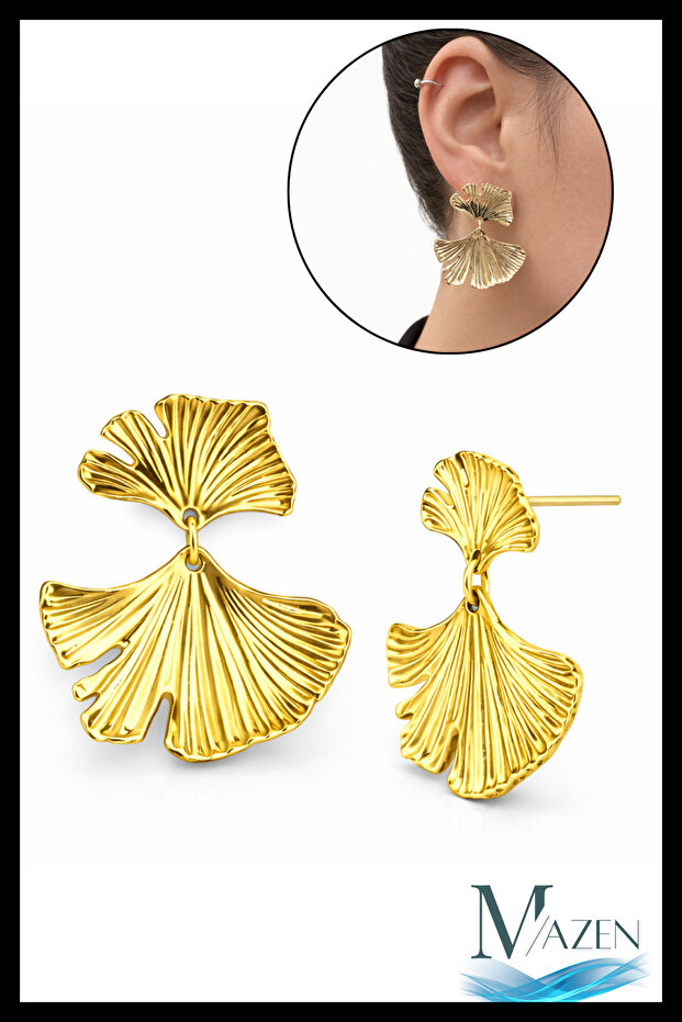 Ginkgo Leaf Figured Dangle Earrings | Gold Color | Modern Women's Jewelry
