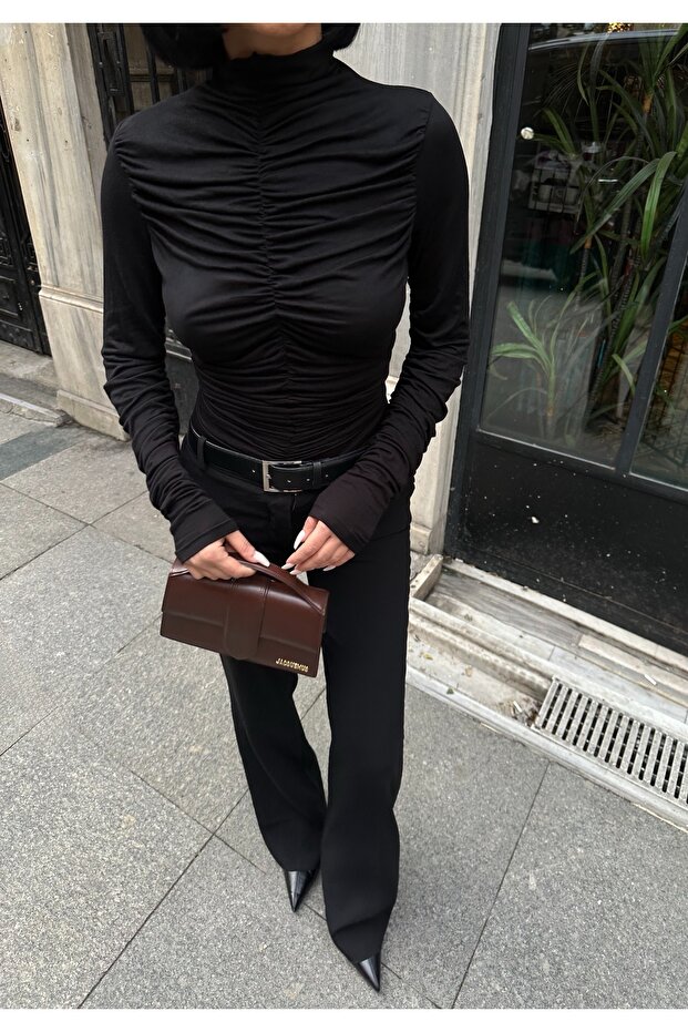 Drawstring Transparent High Neck Blouse - 6