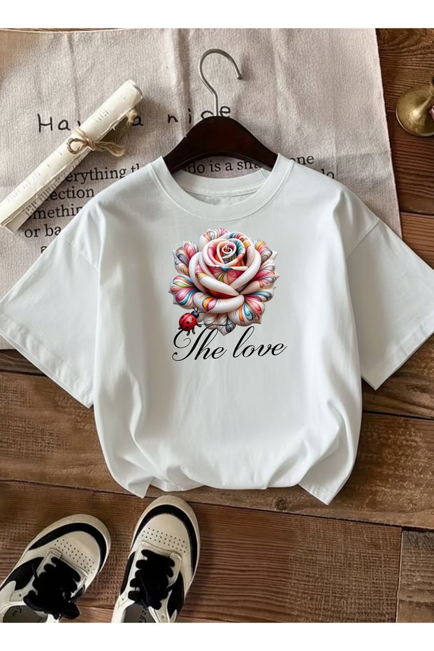 Women's the Love Printed Printed Round Neck White T-Shirt