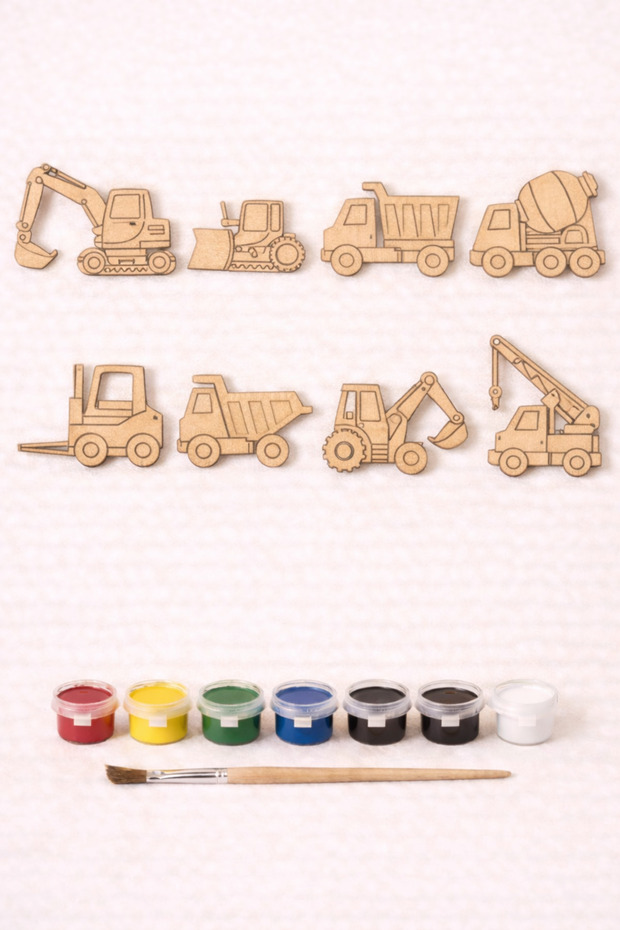 Educational Wooden Painting Game Construction Vehicles Figure Set | Paint Yourself | School and Workshop Activities