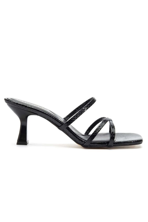 Larin Black Patterned Short Heeled Women's Slippers