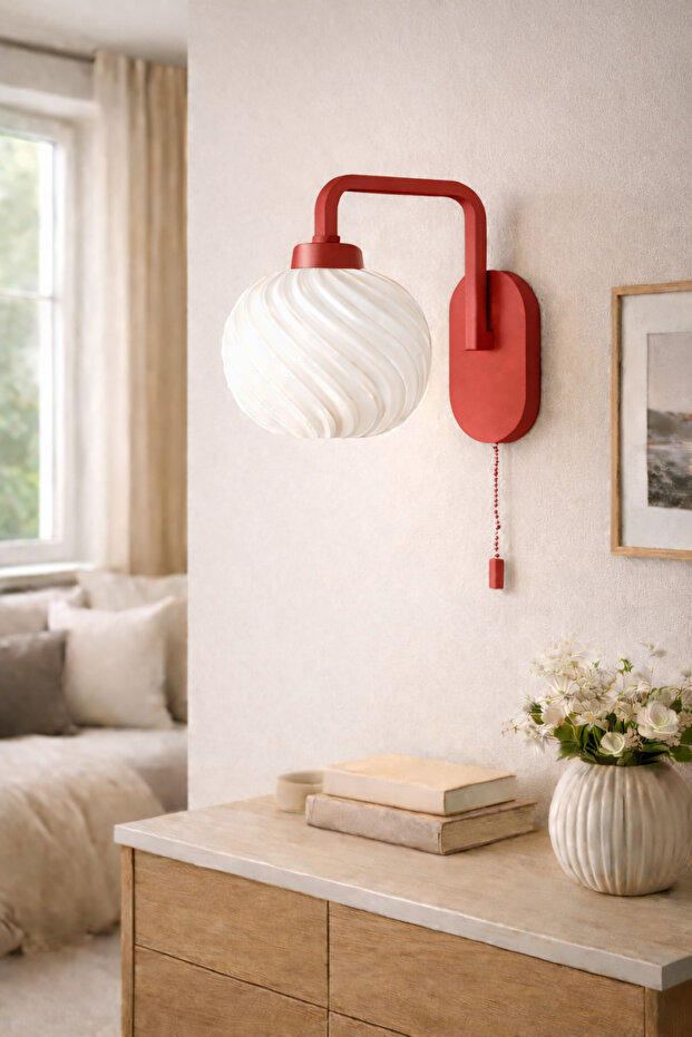 Viola Wall Sconce Red Lamp Modern Decorative Minimal with Pull Switch E27