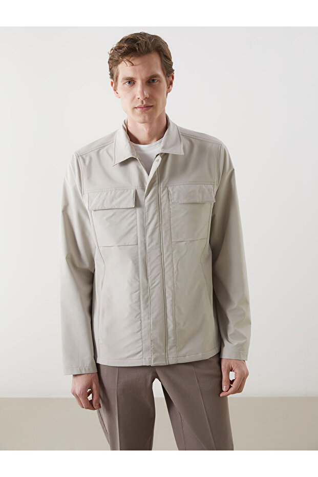 Lcwaikiki Classic Beige Shirt Collar Men's Jacket