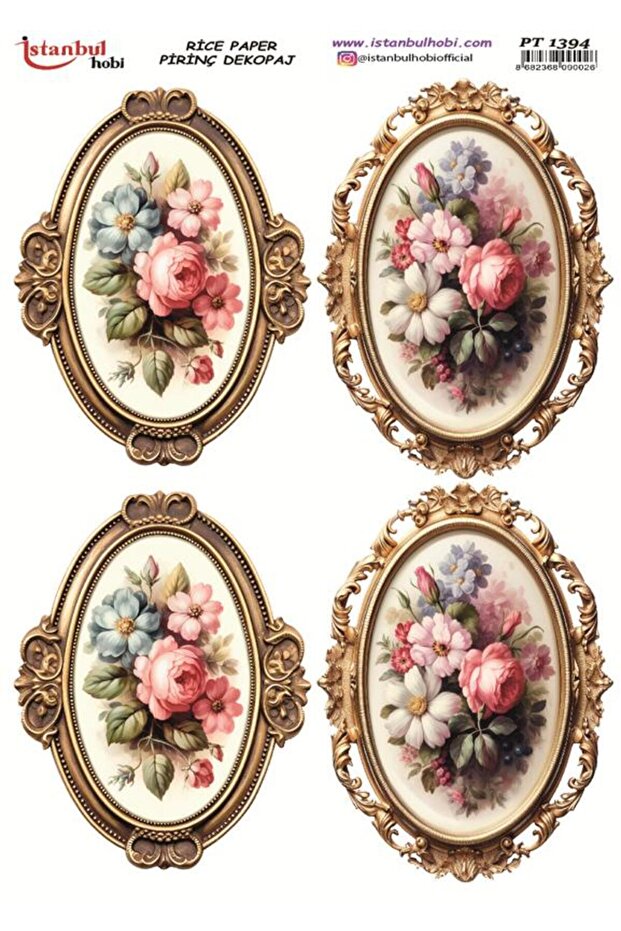 Brass Decopage Paper 30X42Cm Pt-1394 Frame Flower