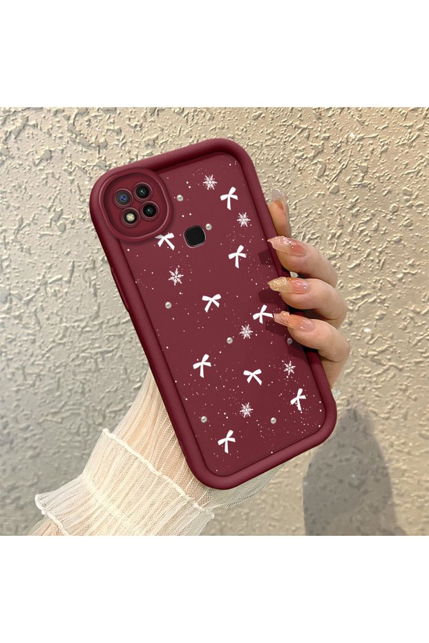 Redmi 9C Compatible Trendy Quality Burgundy Color Ribbon Silicone Case Shock Absorbing Protection
