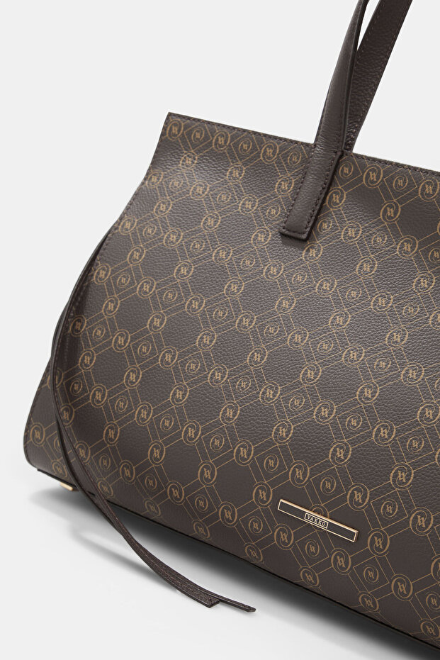 KAHVE MONOGRAM DERİ ÇANTA - 4