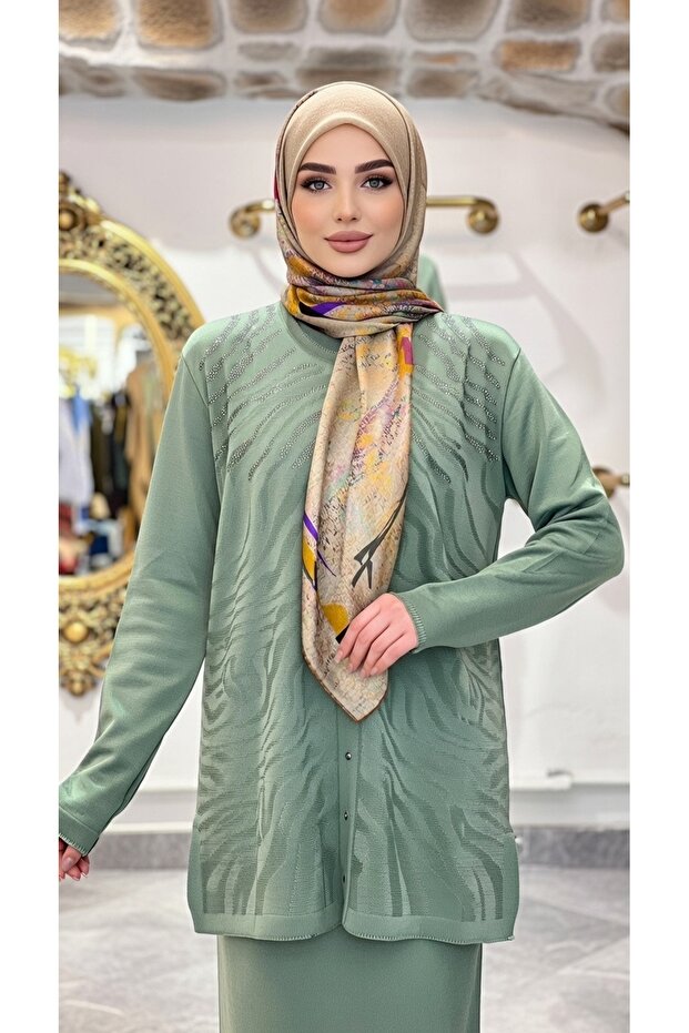 Çelik Örme merserize taş detaylı Bluz - 2