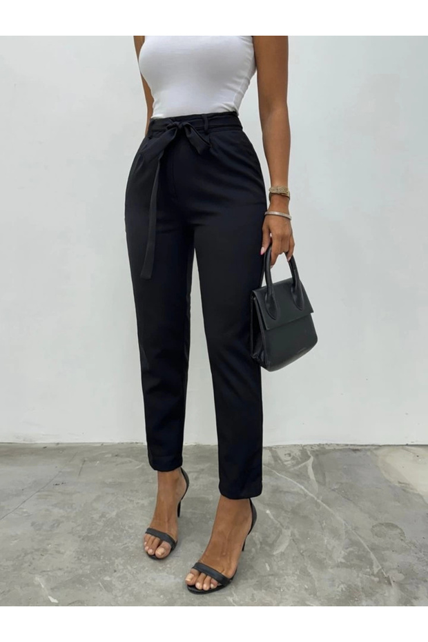 بنطلون الكاحل بحزام - أسود - 3