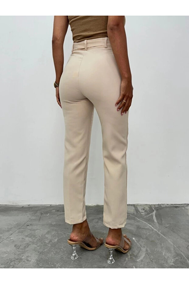 بنطلون الكاحل بحزام - بيج - 5