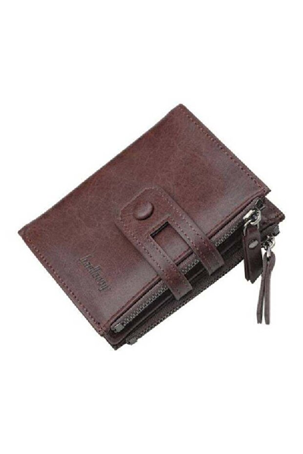 RFID Leather Small Zipper Around Wallet Brown