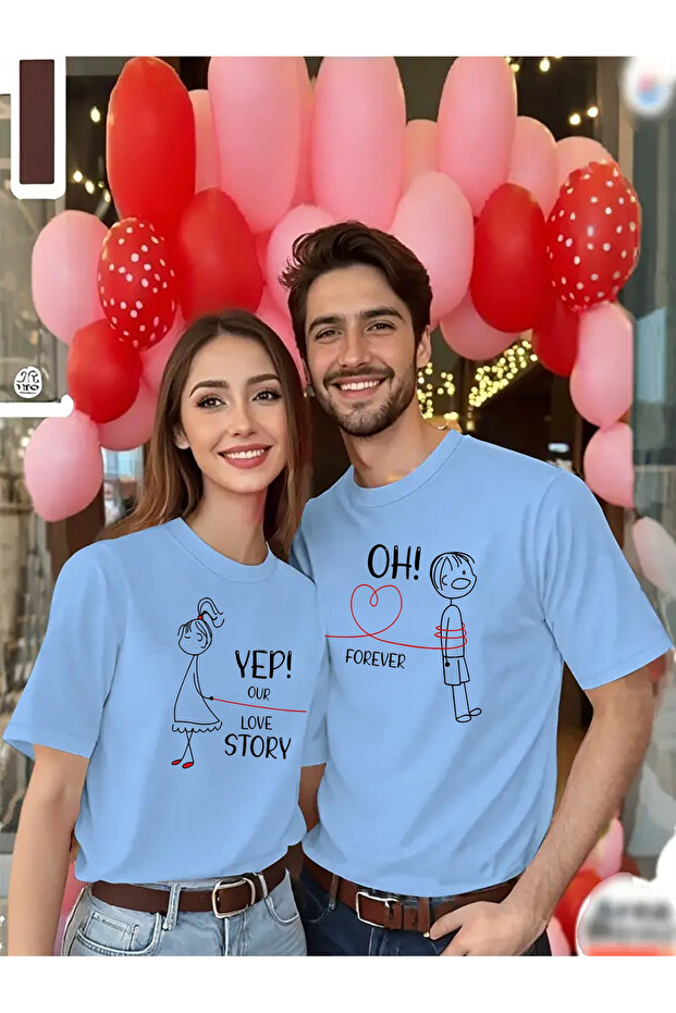 Unisex Couple Combination 1 Piece Men's Model Valentine's Day Printed Comfortable Fit T-Shirt