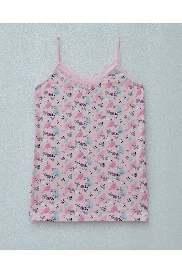 قميص داخلي بحمالات من الدانتيل بنقشة الزهور - بودرة - 1