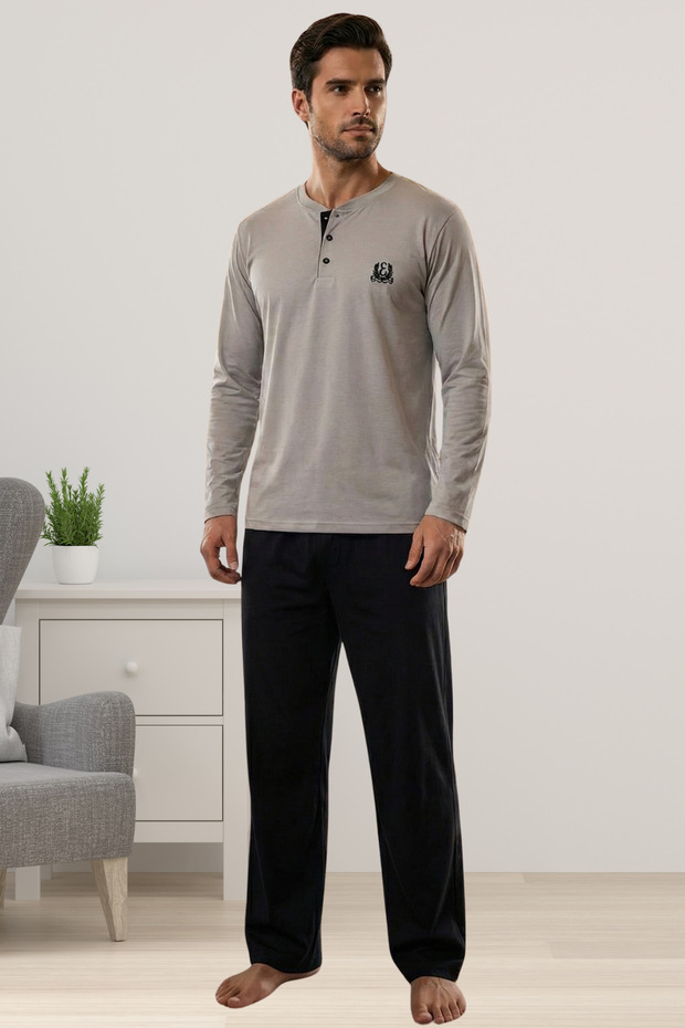 Gray 100% Cotton Fabric Men's Pajama Set