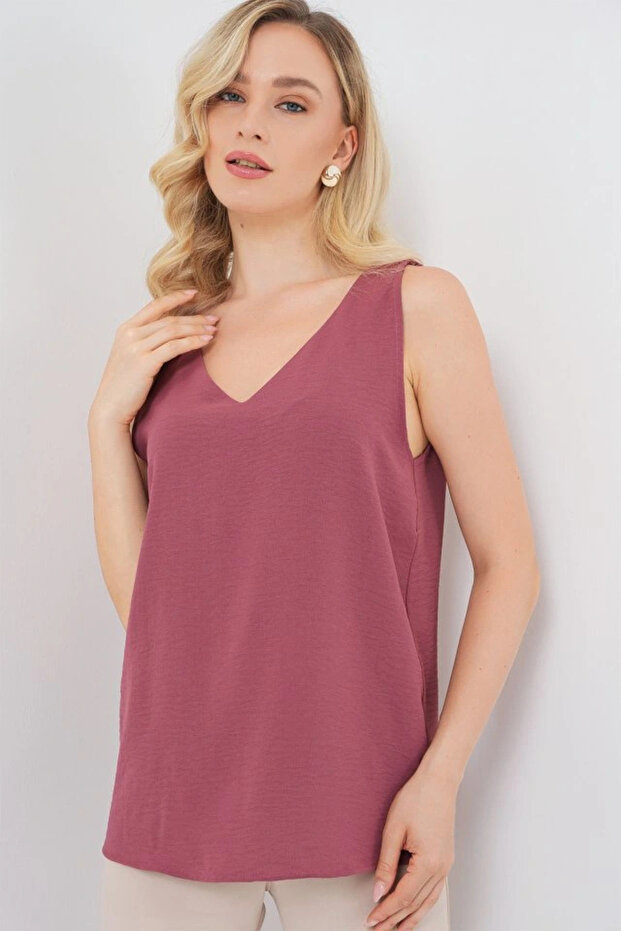 بلوزة برقبة على شكل حرف V وأكمام طويلة 950 - D.Dusty Rose - 4