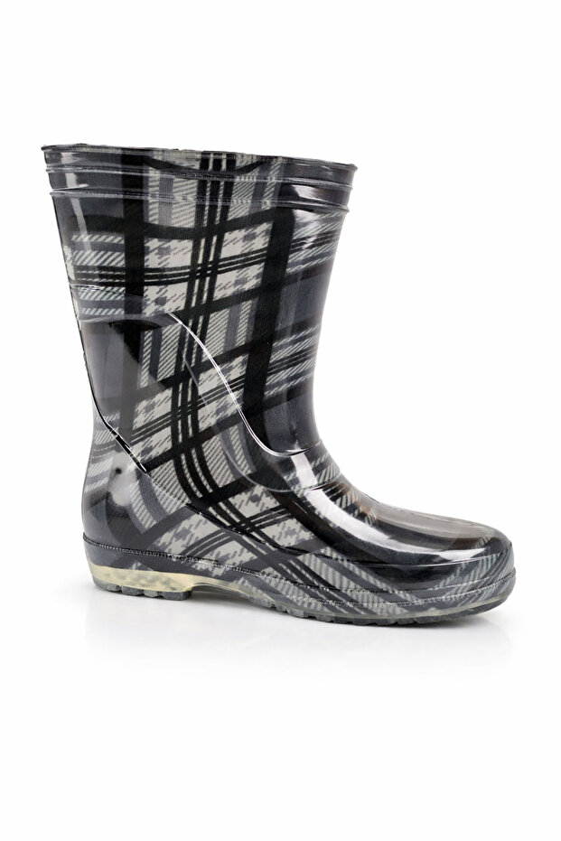 Unisex Gray Plaid Patterned Waterproof Rain and Garden Boots – Pvc Boots with Non-Slip Soles