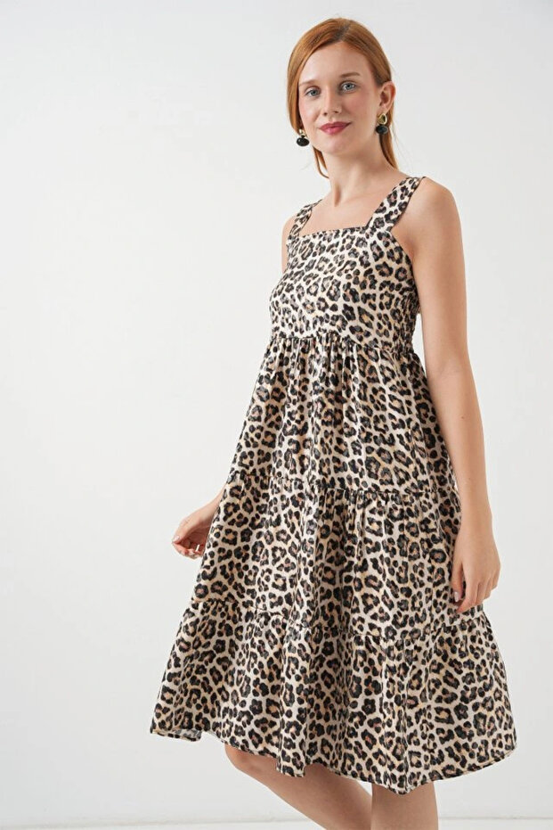 Patterned Strap Midi Dress 2577 - C. Brown - 3