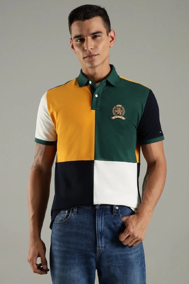 Mens Colorblock Regular Fit Cotton Polo T-Shirt