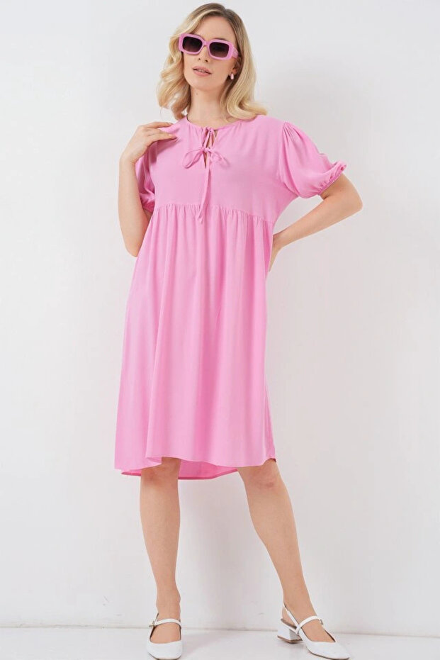 Bağcıklı Midi Elbise 2575 - Pembe - 3