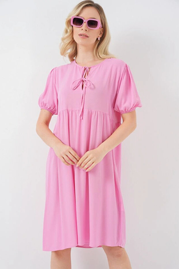 Bağcıklı Midi Elbise 2575 - Pembe - 1