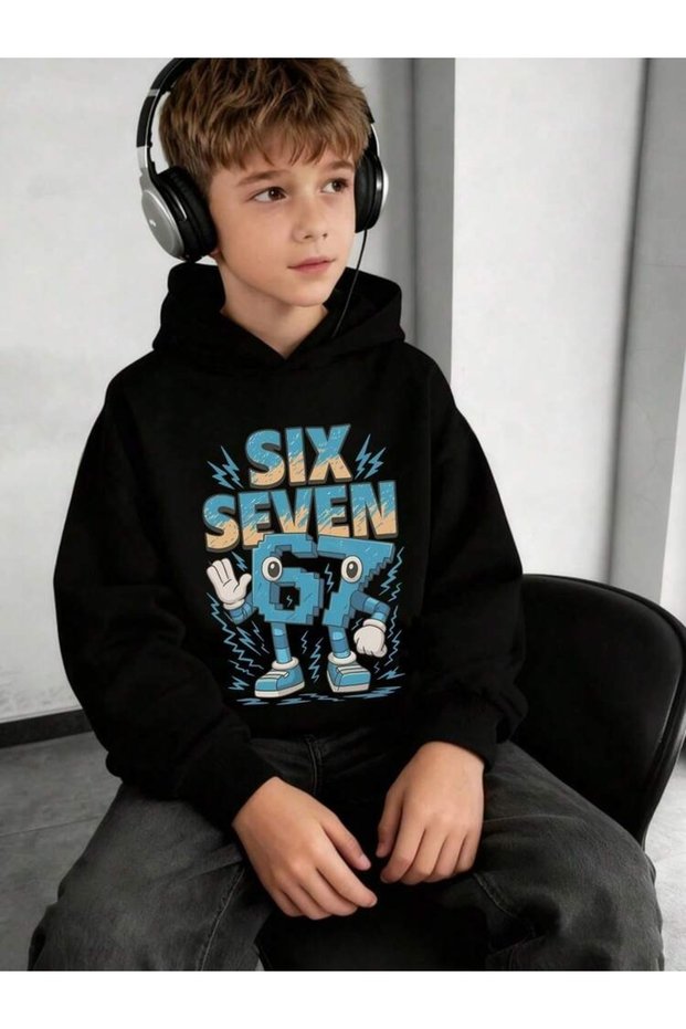 Six Seven Printed Hooded 100% Cotton Children's Sweatshirt