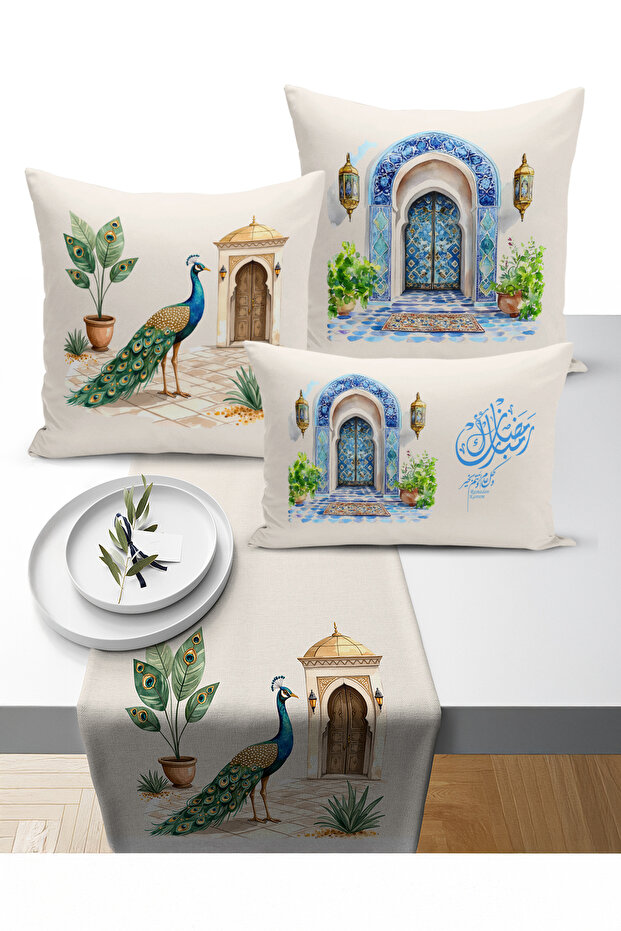 Ramadan Bohemian Series Set of 3 Cushions + 1 Table Runner Digital Print (Ramadan Set)