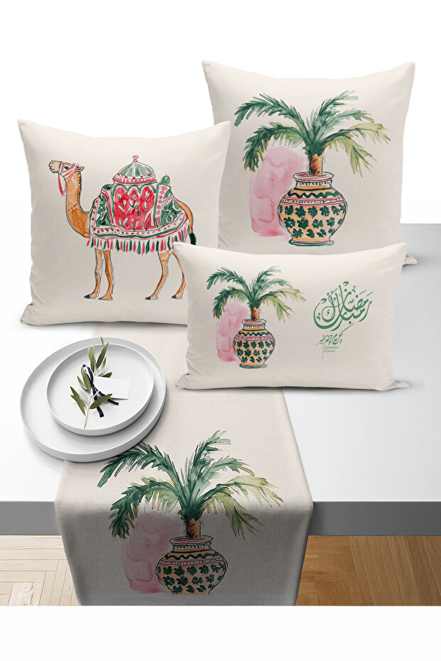 Ramadan Bohemian Series Set of 3 Cushions + 1 Table Runner Digital Print (Ramadan Set)