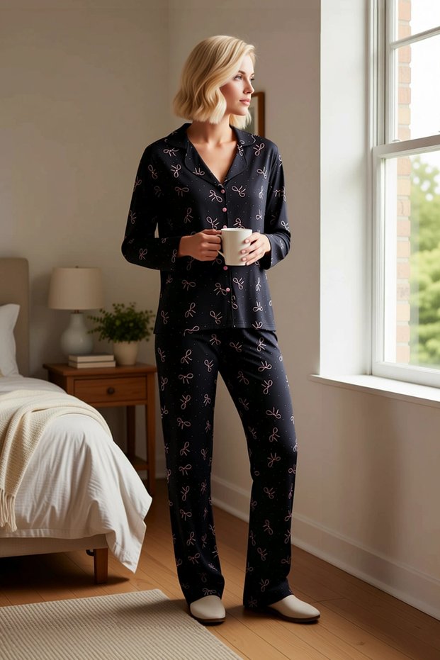 Women's Shirt Collar Standard Sleeve Regular Fit Pajama Set Functional Quality 100% Cotton
