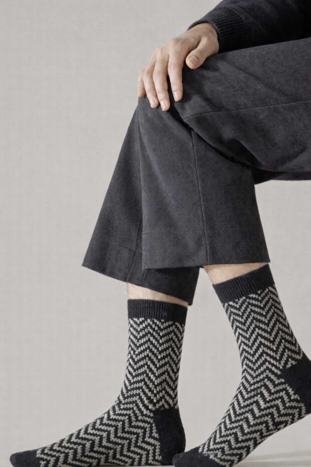 Patterned Lambswool Wool Men's Socks - 1
