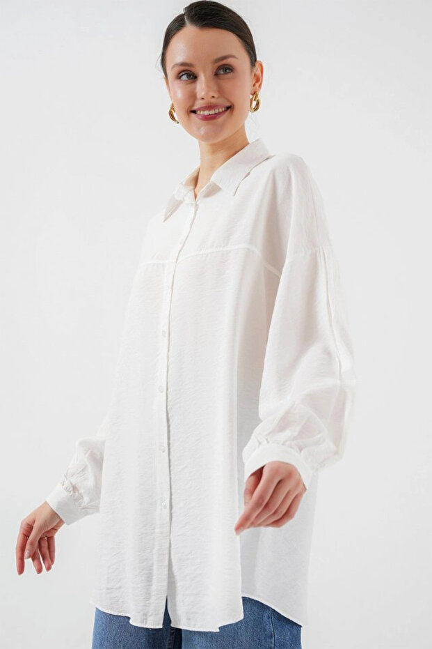 قميص طويل كبير الحجم 5965 - أبيض - 3