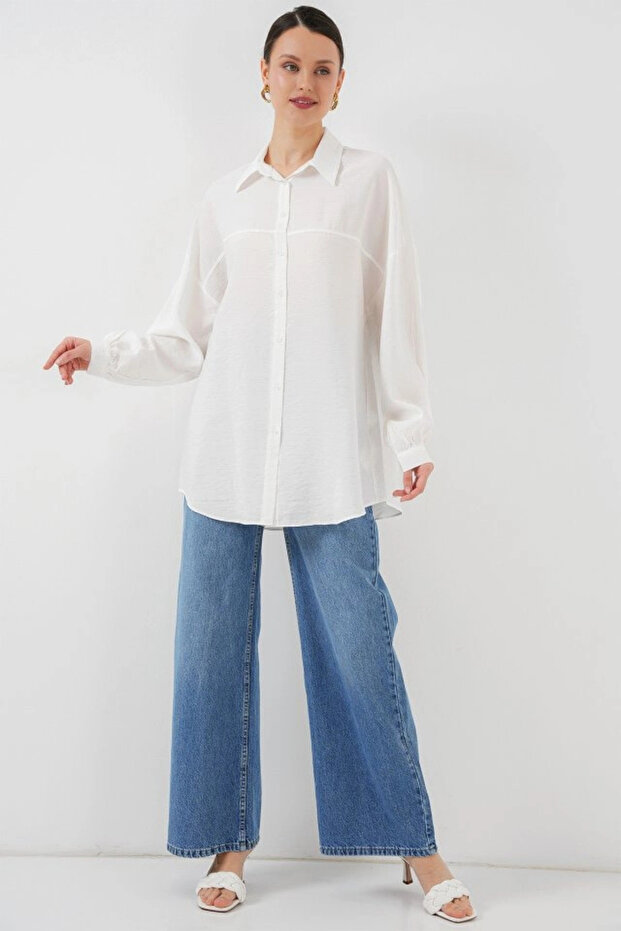 قميص طويل كبير الحجم 5965 - أبيض - 2