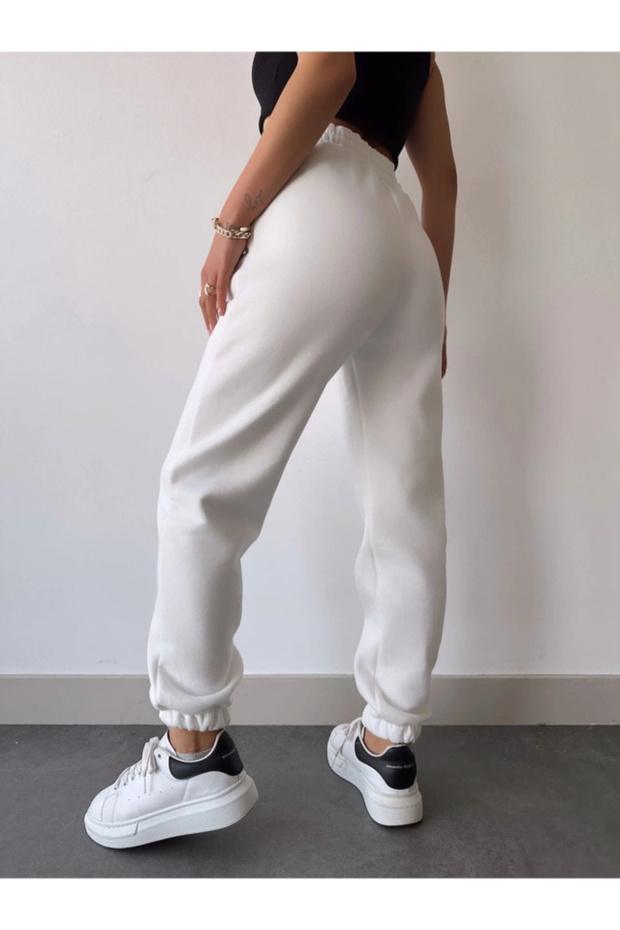 Three Thread Basic Elastic Tracksuit Trousers - White - 2