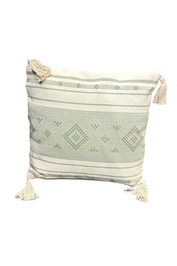 Geometric Pattern Sofa Cushion with Fringes - 2