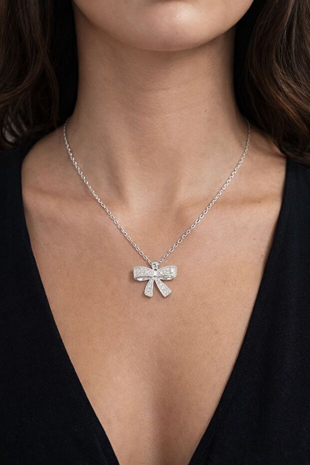 KURDELE SÜSLEMELİ 925 AYAR GÜMÜŞ KOLYE - 1