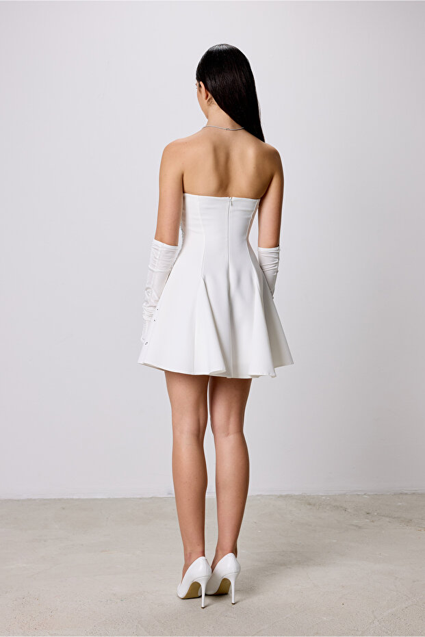 Taş İşlemeli Straplez Mini Abiye Davet Elbisesi - 4