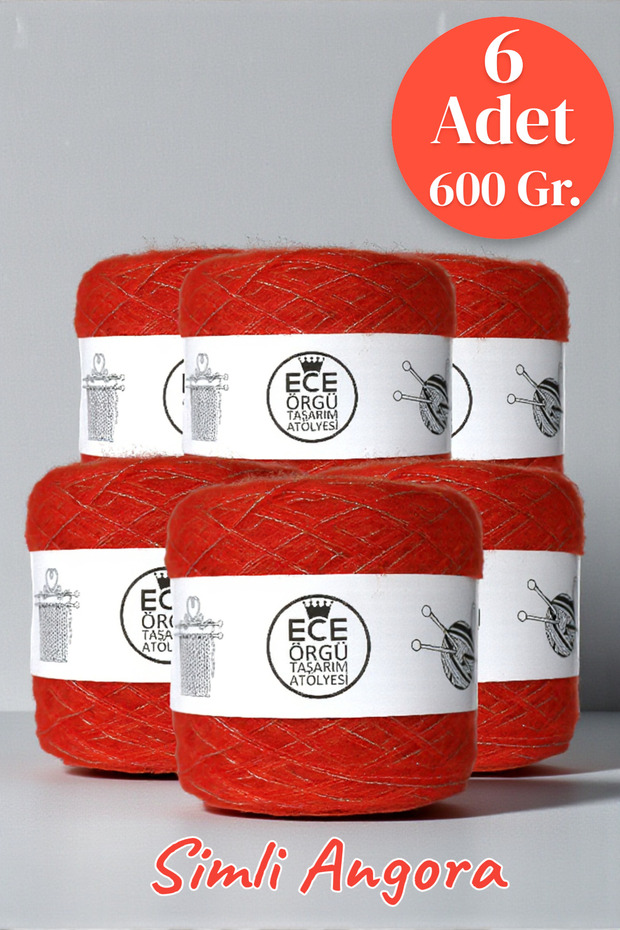 Two-layer wrapped gold viscose glitter knitting yarn between burnt orange angora (600 g)