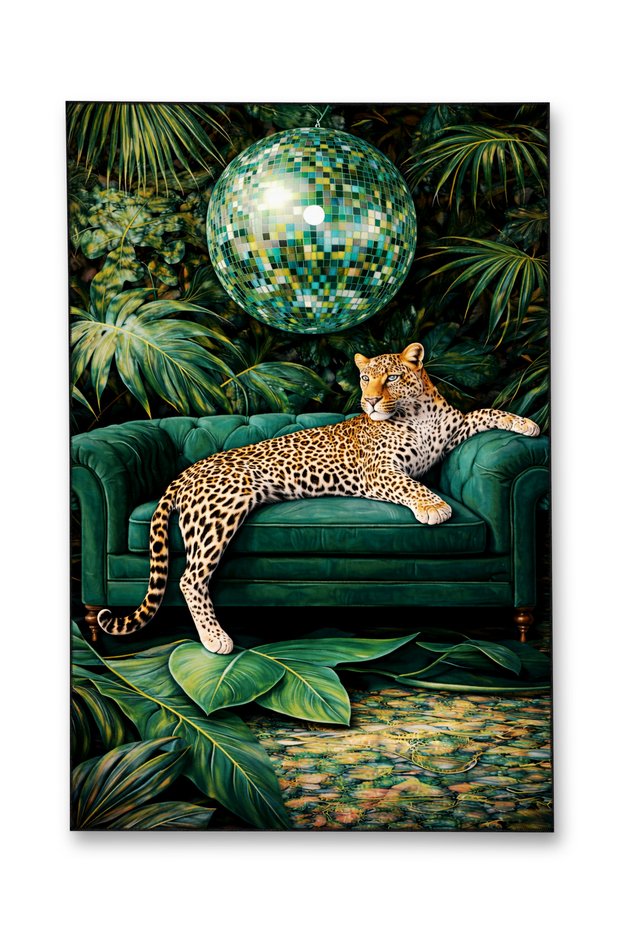Mosso Green Themed Disco Ball and Cheetah Pattern Woven Base Modern Decorative Carpet Mosso2153