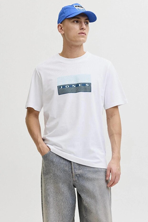Jcofusıon Dots Prınt Tee Ss Crew Sn White Men's T-Shirt 12289863