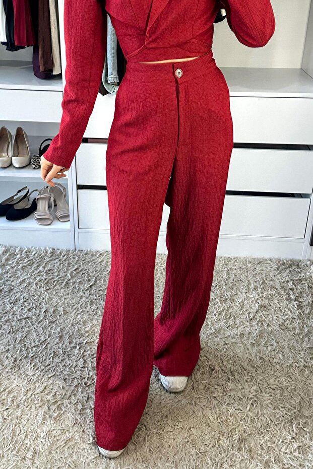 طقم جالي فرونت حواف أسطوانية سترة قصيرة - أحمر - 5