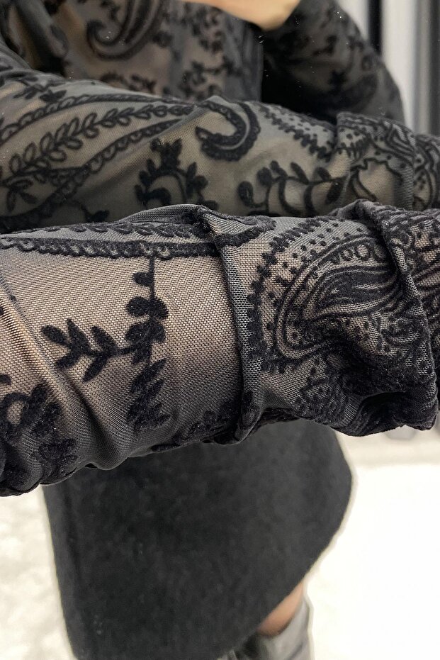 Print Pattern Transparent Blouse - Black Black - 7