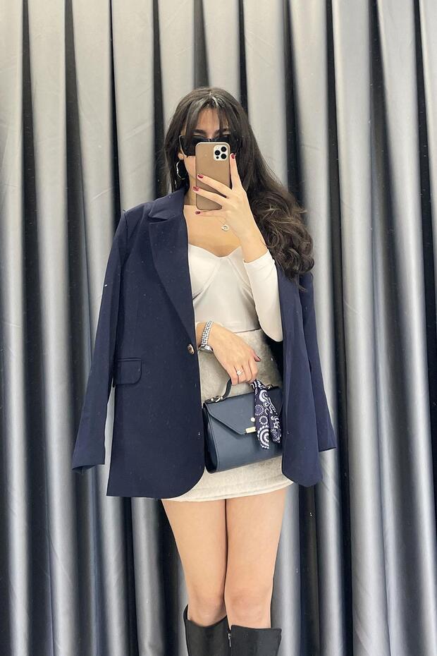 جاكيت بليزر بزر واحد - أزرق داكن LACİVERT - 1