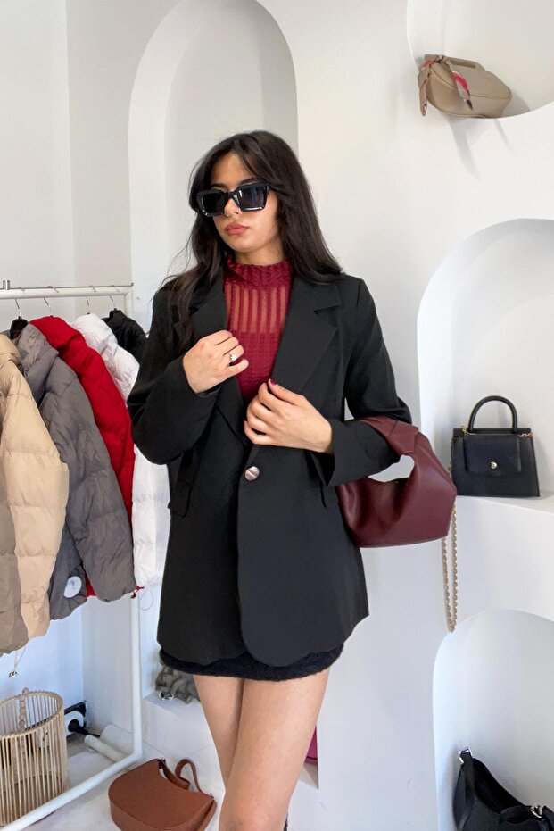 جاكيت بليزر بزر واحد - أسود أسود - 4