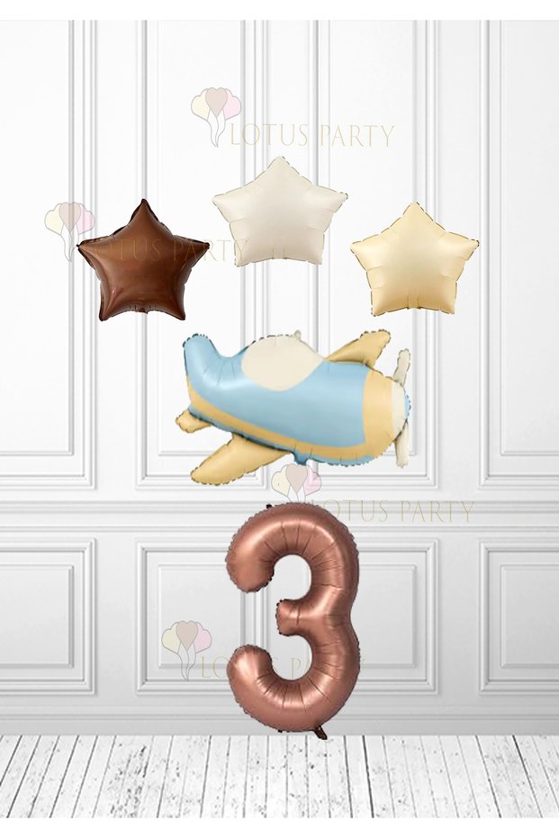 Cream Star Brown Star Balloon Cream Blue Color Airplane Balloon - Brown Number Balloon 1 Year Old